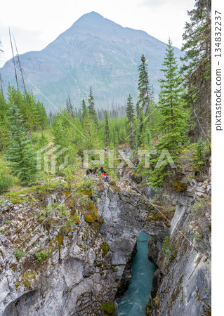 Cascading river through Maligne Canyon in Jasper National Park, Alberta, Canada 134832237