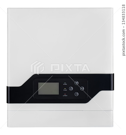 Modern hybrid inverter for solar panels with LCD display and control buttons. Modern hybrid inverter for solar panels with LCD display and control buttons. 134833118