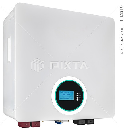 Battery system with large round screen and menu buttons for autonomous power supply. 134833124