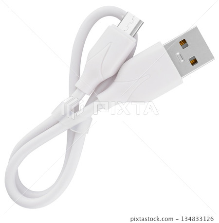 Durable white charging cable with micro-USB and USB-A for smartphones and tablets. Durable white charging cable with micro-USB and USB-A for smartphones and tablets. 134833126