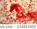 Red horse focal point in intricate toile-style design. Ideal for stationery, wall art, and home decor projects. 134833405