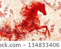 Stylized fiery horse in an ornate, repeating Toile de Jouy layout. Motion, power, and collectible charm. 134833406