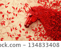 Stylized fiery horse in an ornate, repeating Toile de Jouy layout. Motion, power, and collectible charm. 134833408