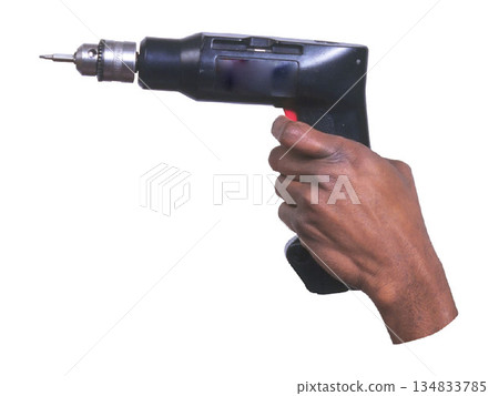 Black Skil Cordless Drill in Hand isolated on white background 134833785