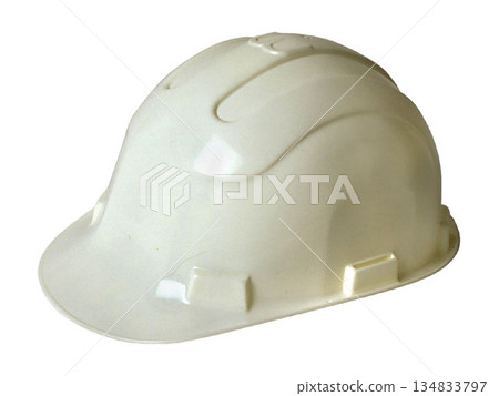 a white hard hat with ventilation slots isolated on white background 134833797