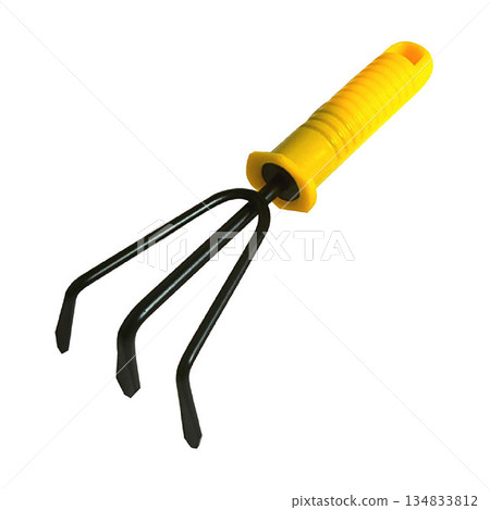 Hand Cultivator with Yellow Handle isolated on a white background 134833812