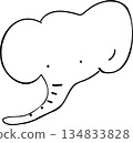 一幅簡單的單色線條畫，畫的是大象的臉 134833828