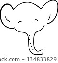 一幅微笑的大象的單色線條畫 134833829