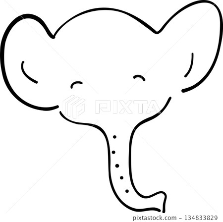 一幅微笑的大象的單色線條畫 134833829