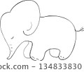 一幅單色線條畫，描繪了一頭停下來思考的大象。 134833830