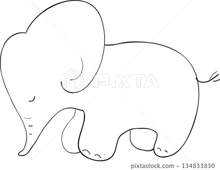 一幅單色線條畫,描繪了一頭停下來思考的大象。 一幅單色線條畫,描繪了一頭停下來思考的大象。 134833830