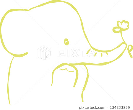 一幅描繪大象手捧花的柔和插圖 134833839