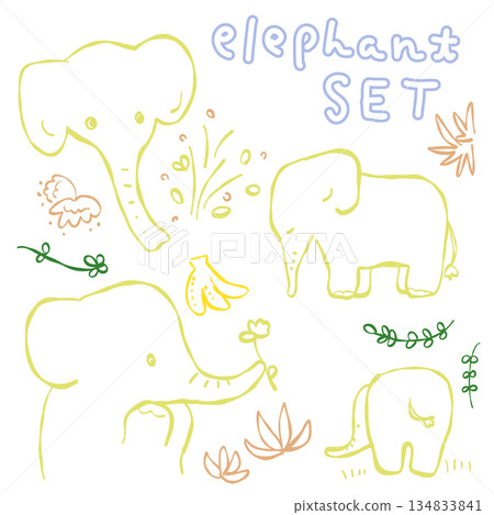 柔和色彩的大象插畫集 134833841