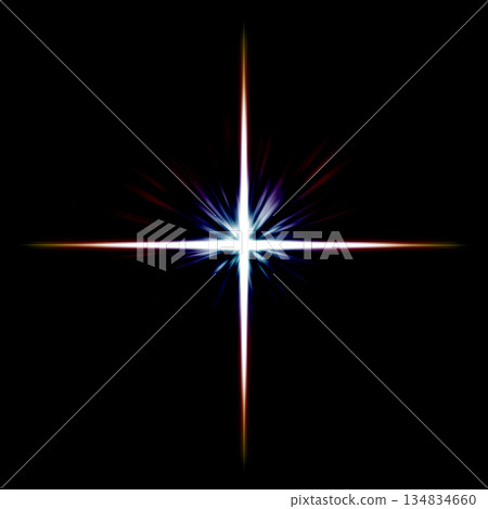 Shining multicolored cross light effect on black background Shining multicolored cross light effect on black background 134834660