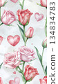 Delicate pastel watercolor floral background with hearts. Perfect for 14 February, 8 March designs, invitations, and digital backgrounds. 134834783