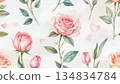 Delicate pastel watercolor floral background with hearts. Perfect for 14 February, 8 March designs, invitations, and digital backgrounds. 134834784
