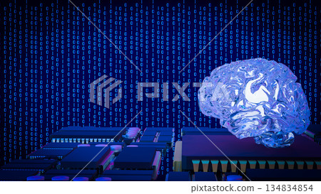 Artificial Intelligence Brain on Microchip Data Network 3d render. 134834854