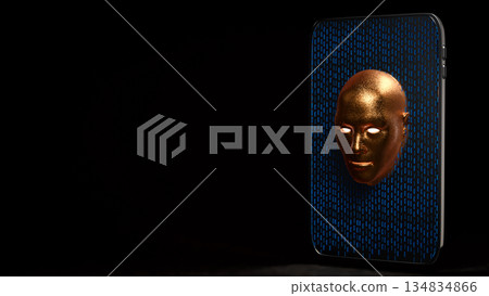 Artificial Intelligence Face Emerging from Secure Smartphone Screen 3d render. Artificial Intelligence Face Emerging from Secure Smartphone Screen 3d render. 134834866
