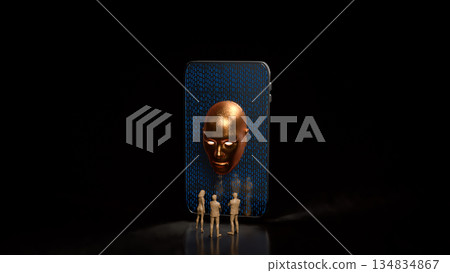 Human Interaction with Artificial Intelligence on Smartphone Screen 3d render. 134834867