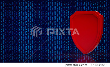 Red Cybersecurity Shield on Binary Data Background 3d render. 134834868