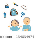 Disaster prevention: Illustration of a senior thinking about disaster prevention supplies 134834974