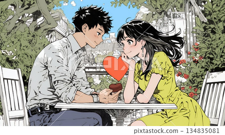 A young woman about to give a man some Valentine's Day chocolate 134835081