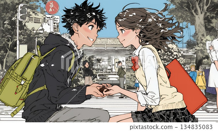 一位年輕女子正準備送給一位男士一些情人節巧克力。 134835083