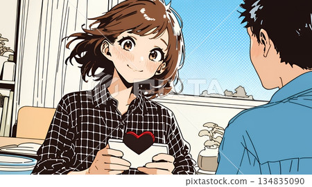 A young woman about to give a man some Valentine's Day chocolate A young woman about to give a man some Valentine's Day chocolate 134835090