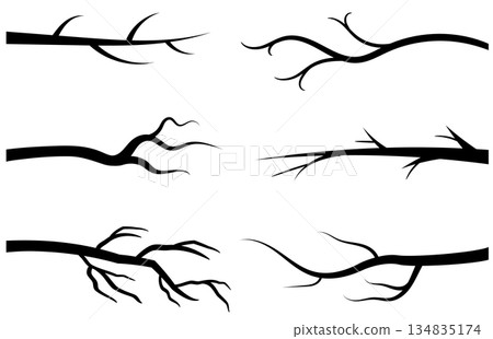 Bare tree branch silhouettes, Black branches without leaves 134835174