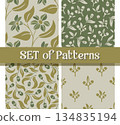 Natural Tone Botanical Seamless Pattern Set with Organic Earthy Plant Elements 134835194