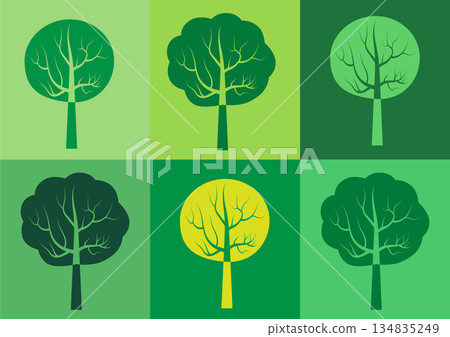 Vector set of rectangular tree silhouette icon - templates for organic products and packaging, symbols for ecology and environmental brochures 134835249