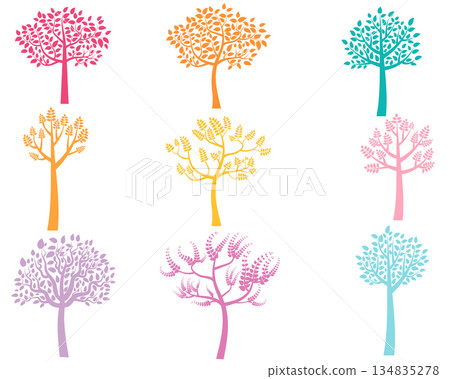 Vector color tree silhouettes Vector color tree silhouettes 134835278