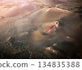 Astunning view of a volcano crater, desert, mountains and volcanoes on the Lanzarote island. 134835388