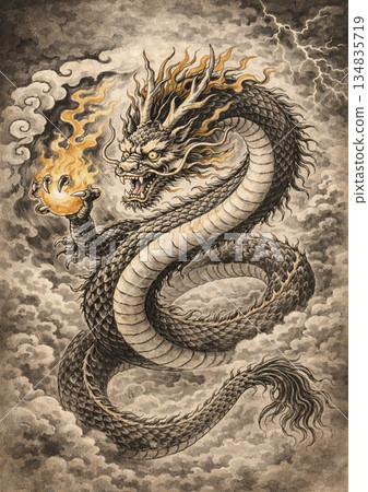 龍手持能實現願望的火焰寶石 134835719