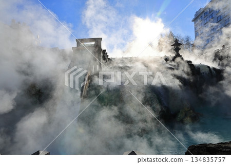 Steam from the Yubatake hot springs in Kusatsu Onsen 134835757