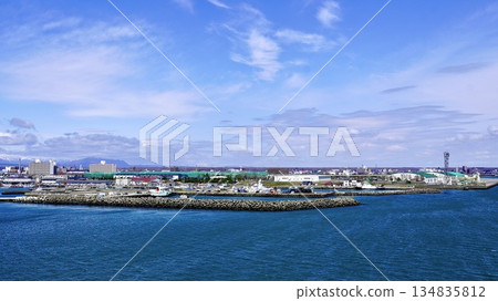 The port of Tomakomai, Hokkaido, as seen from the Pacific Ferry Kiso 134835812