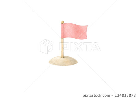 水彩畫風格的紅旗，指示目的地 134835878