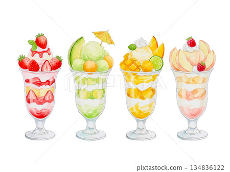 色彩繽紛的水果芭菲插圖 134836122
