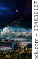 月亮與銀河的美麗夜景 134836127