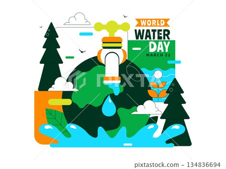 World Water Day Vector Illustration Featuring Waterdrops, Taps, Plus Messages Encouraging Earth Protection And Freshwater Management Background World Water Day Vector Illustration Featuring Waterdrops, Taps, Plus Messages Encouraging Earth Protection And Freshwater Management Background 134836694