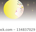 A beautiful woman looking up at the moon and reminiscing 134837029
