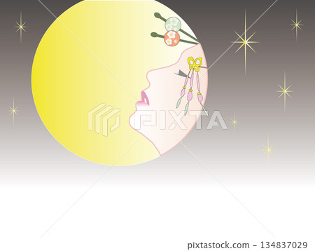 一位美麗的女子仰望著月亮，陷入回憶。 134837029