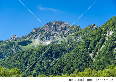 Looking up at Mount Maehotaka from the left bank of the Azusa River, Kamikochi Nature Trail, Forest Walking Looking up at Mount Maehotaka from the left bank of the Azusa River, Kamikochi Nature Trail, Forest Walking 134837096
