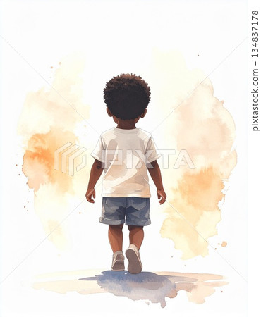 雷諾曼卡牌「孩子」水彩插畫，描繪小孩的背影，象徵未來和不斷前進的成長。 1 / 傳單和海報材料 134837178