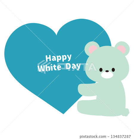 Illustration of a bear clinging to a heart for White Day Illustration of a bear clinging to a heart for White Day 134837287