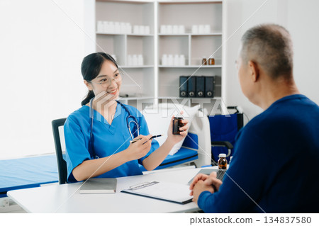 Doctors explain the use of medication to patients. healthcare and medical concept. 134837580