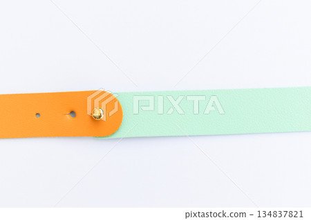 yellow and light green leather strap isolated on white background 134837821