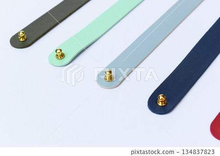 pastel colorful leather strap isolated on white background 134837823