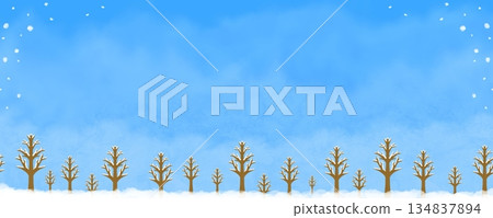 手繪風格的橫幅插圖，描繪了雪景和枯樹。 134837894