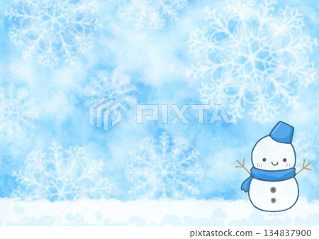 Hand-drawn illustration of a snowflake and a snowman 134837900